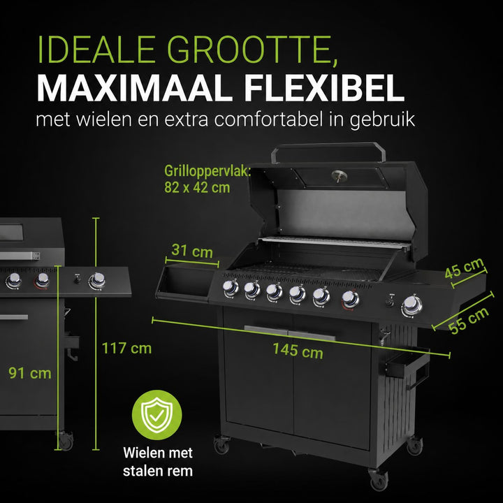 Gasbarbecue Tennessee – 6 branders met zijbrander, 82x42 cm