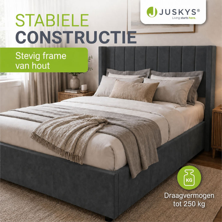 Gestoffeerd bed Savona – fluwelen bekleding met opbergruimte