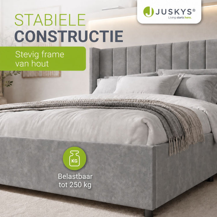 Gestoffeerd bed Savona – fluwelen bekleding met opbergruimte