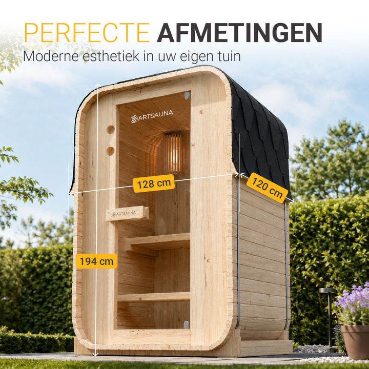 Barrelsauna Nolvik – vierkant, vurenhout, 3,6 kW saunakachel