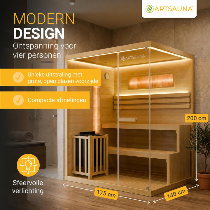 Finse sauna Vantaa – hemlockhout, met kachel en zoutstenen, naturel