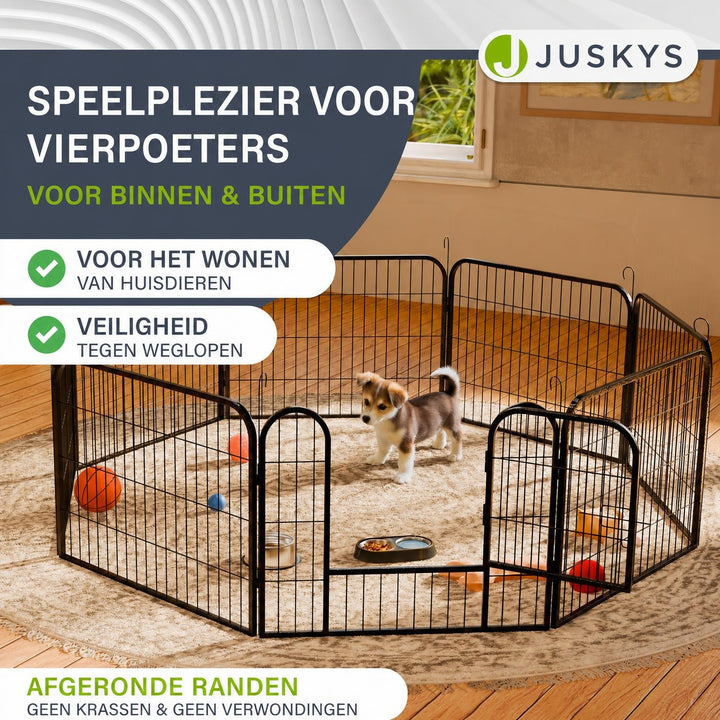 Puppyren van metaal 160x160x60 cm – 8 panelen met deur
