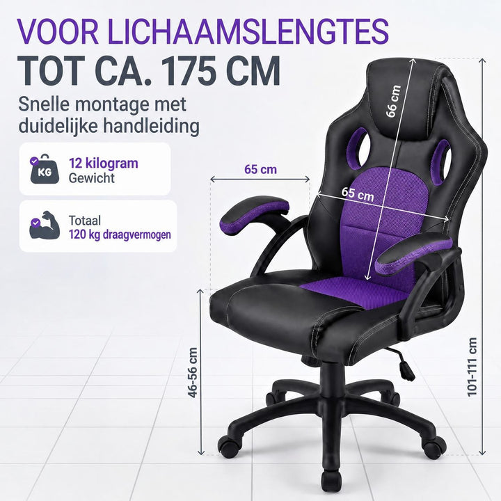 Bureaustoel Montreal in racingdesign – tot 120 kg, zwart