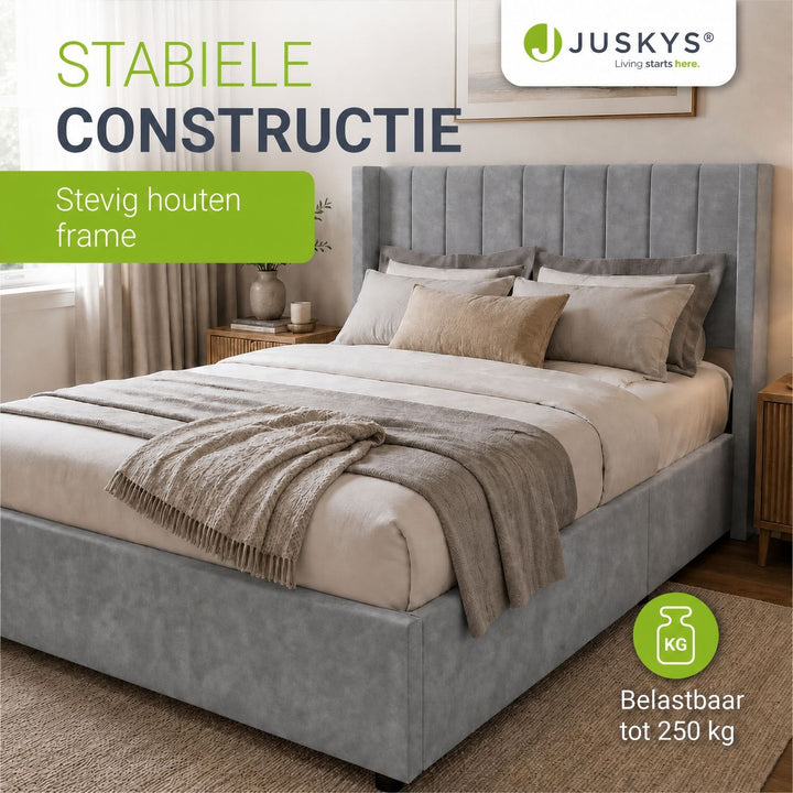 Gestoffeerd bed Savona – fluwelen bekleding met opbergruimte