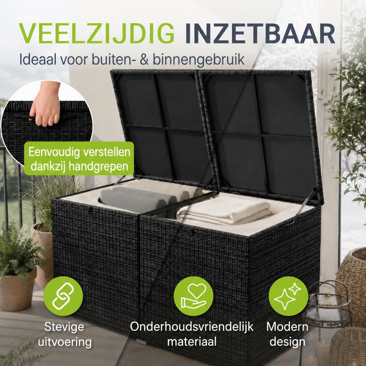 Kussenbox Ikaria van wicker – 950 liter, met binnenzeil