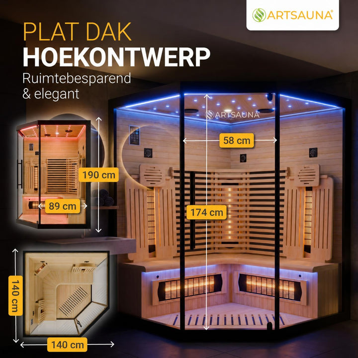 Infraroodcabine Malmö 140 zwart – 3 personen, glazen front