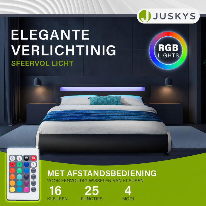 Gestoffeerd bed Sevilla 140x200 cm – wit, met LED-verlichting