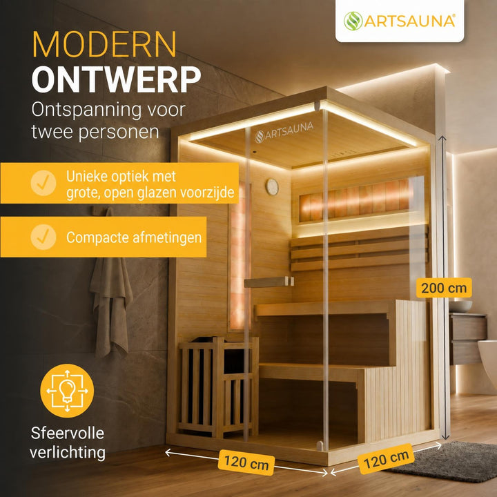 Finse sauna Vantaa – hemlockhout, met kachel en zoutstenen, naturel