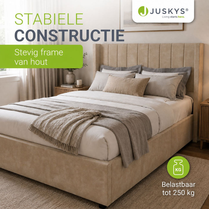 Gestoffeerd bed Savona – fluwelen bekleding met opbergruimte