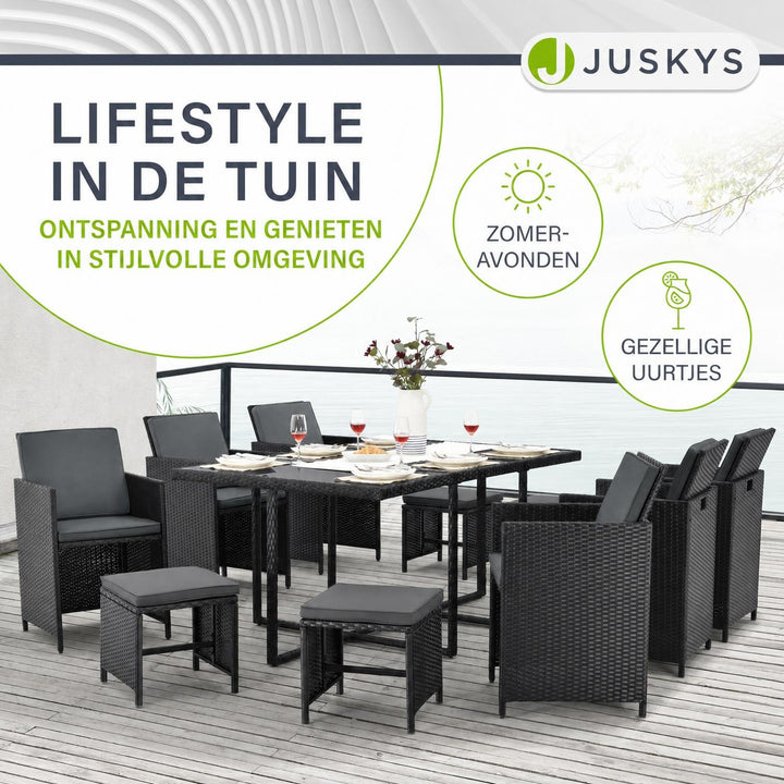 Wicker tuinset Baracoa – 9-delig voor 8 personen, zwart en grijs