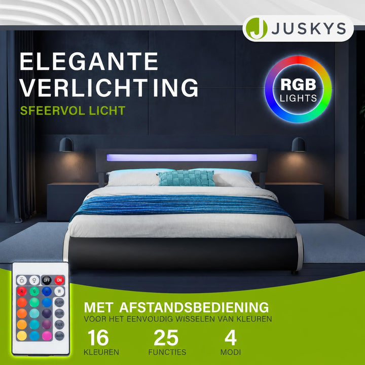 Gestoffeerd bed Sevilla 140x200 cm – wit, met LED-verlichting