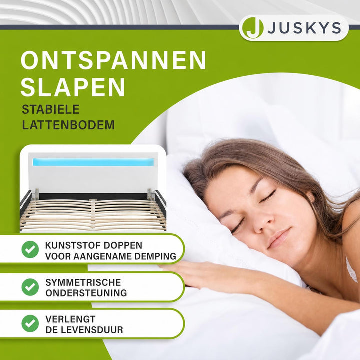 Gestoffeerd bed Sevilla 140x200 cm – wit, met LED-verlichting