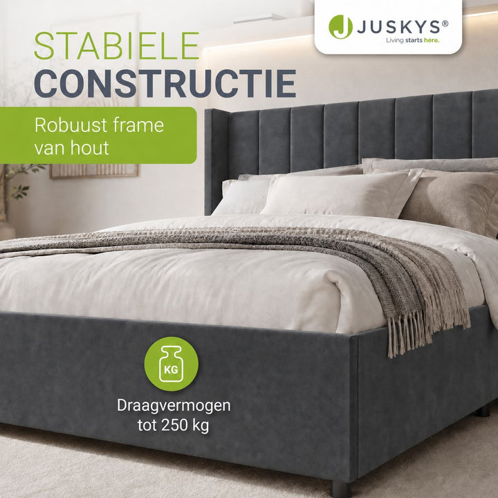 Gestoffeerd bed Savona – fluwelen bekleding met opbergruimte