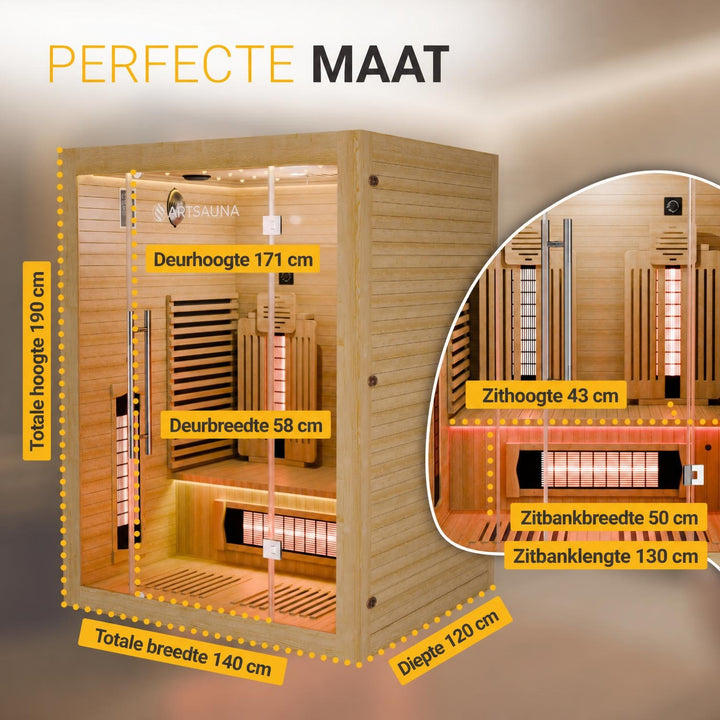 Infraroodcabine Aarhus 140 – 2 personen, 9 stralers, naturel
