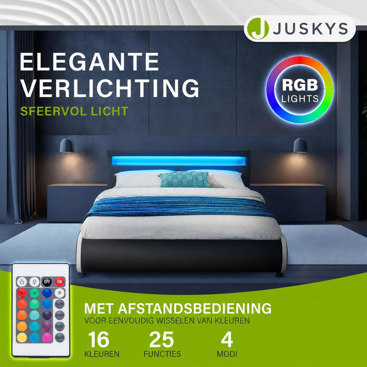 Gestoffeerd bed Sevilla 140x200 cm – wit, met LED-verlichting