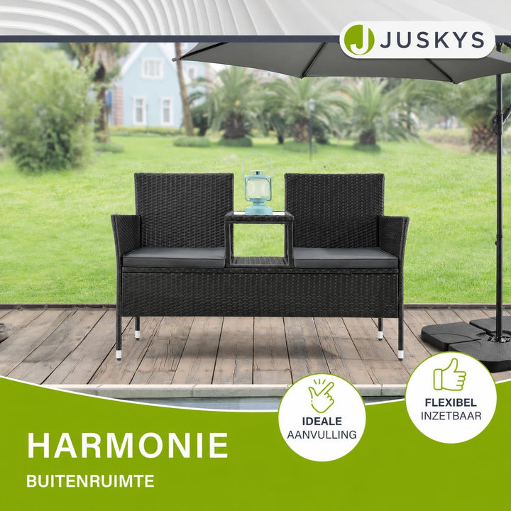 Wicker tuinbank Monaco – 2 personen, 133x63x84 cm met tafel