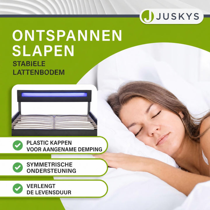 Gestoffeerd bed Sevilla 140x200 cm – wit, met LED-verlichting