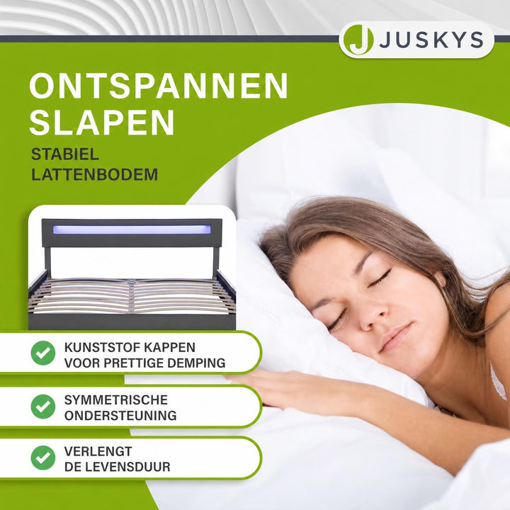 Gestoffeerd bed Sevilla 140x200 cm – wit, met LED-verlichting