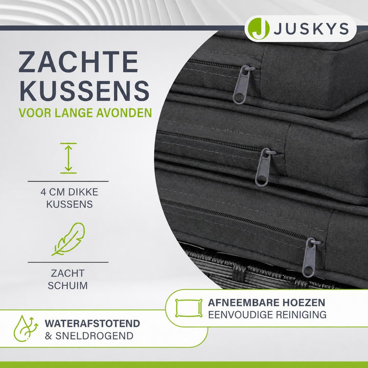 Wicker tuinset Baracoa – 9-delig voor 8 personen, zwart en grijs