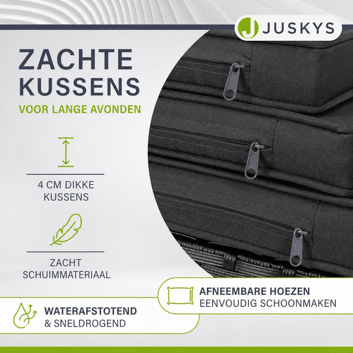 Wicker tuinset Baracoa – 9-delig voor 8 personen, zwart en grijs