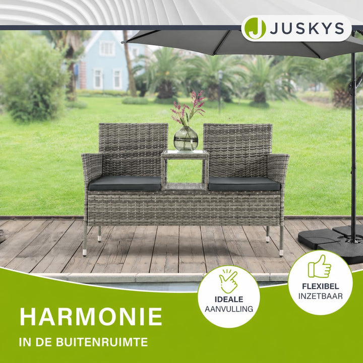 Wicker tuinbank Monaco – 2 personen, 133x63x84 cm met tafel