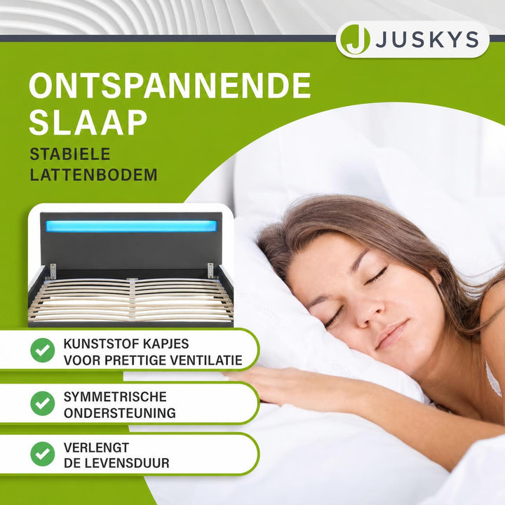Gestoffeerd bed Sevilla 140x200 cm – wit, met LED-verlichting