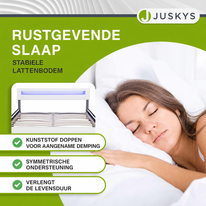 Gestoffeerd bed Sevilla 140x200 cm – wit, met LED-verlichting