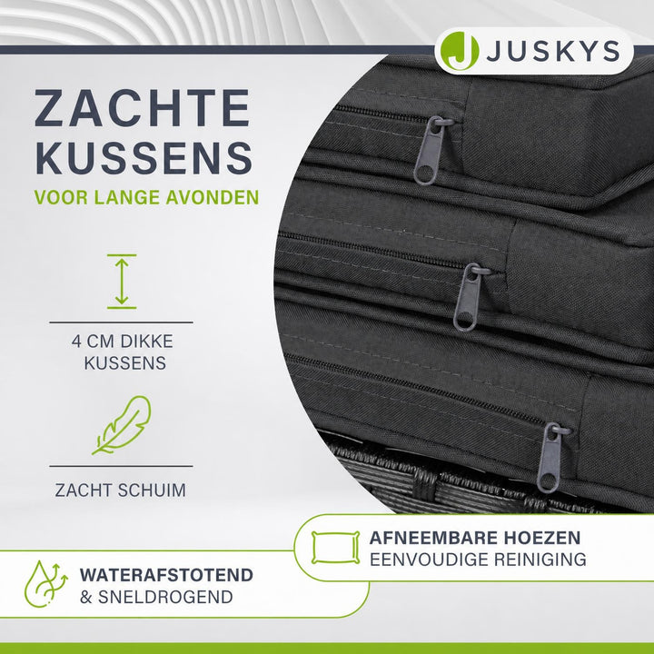 Wicker tuinset Baracoa – 9-delig voor 8 personen, zwart en grijs
