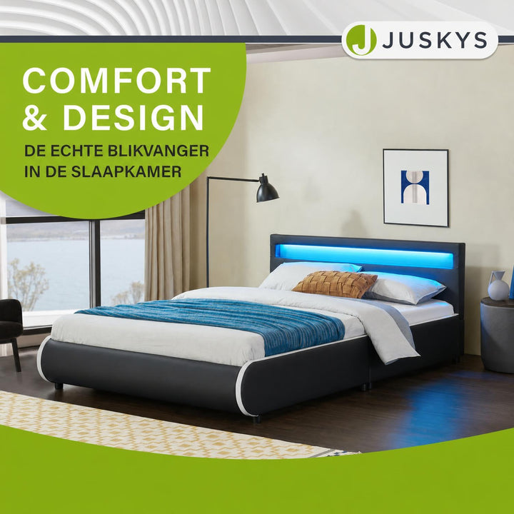 Gestoffeerd bed Sevilla 140x200 cm – wit, met LED-verlichting