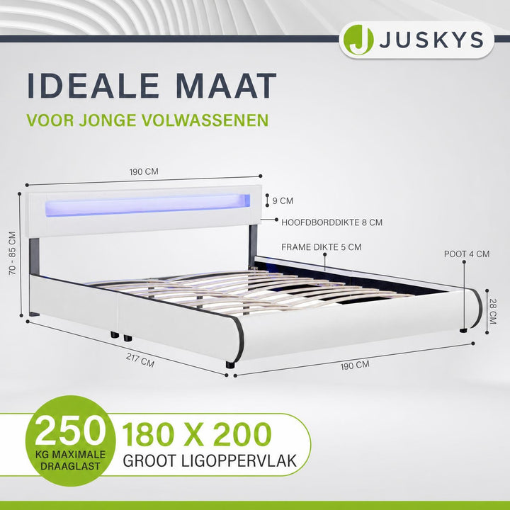 Gestoffeerd bed Sevilla 140x200 cm – wit, met LED-verlichting