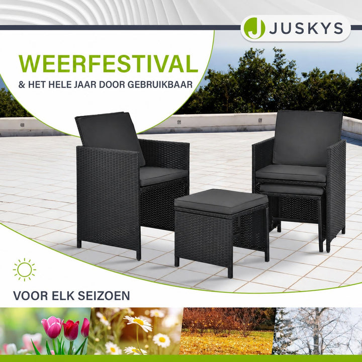 Wicker tuinset Baracoa – 9-delig voor 8 personen, zwart en grijs