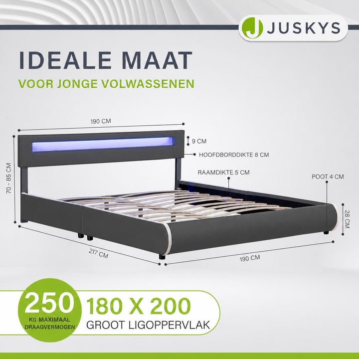 Gestoffeerd bed Sevilla 140x200 cm – wit, met LED-verlichting