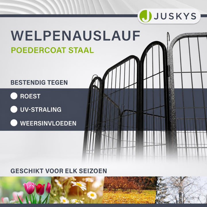 Puppyren van metaal 160x160x60 cm – 8 panelen met deur