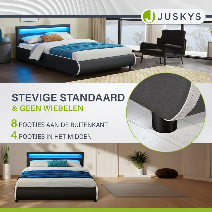 Gestoffeerd bed Sevilla 140x200 cm – wit, met LED-verlichting