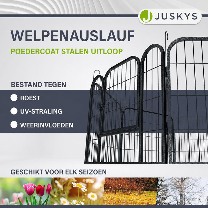 Puppyren van metaal 160x160x60 cm – 8 panelen met deur