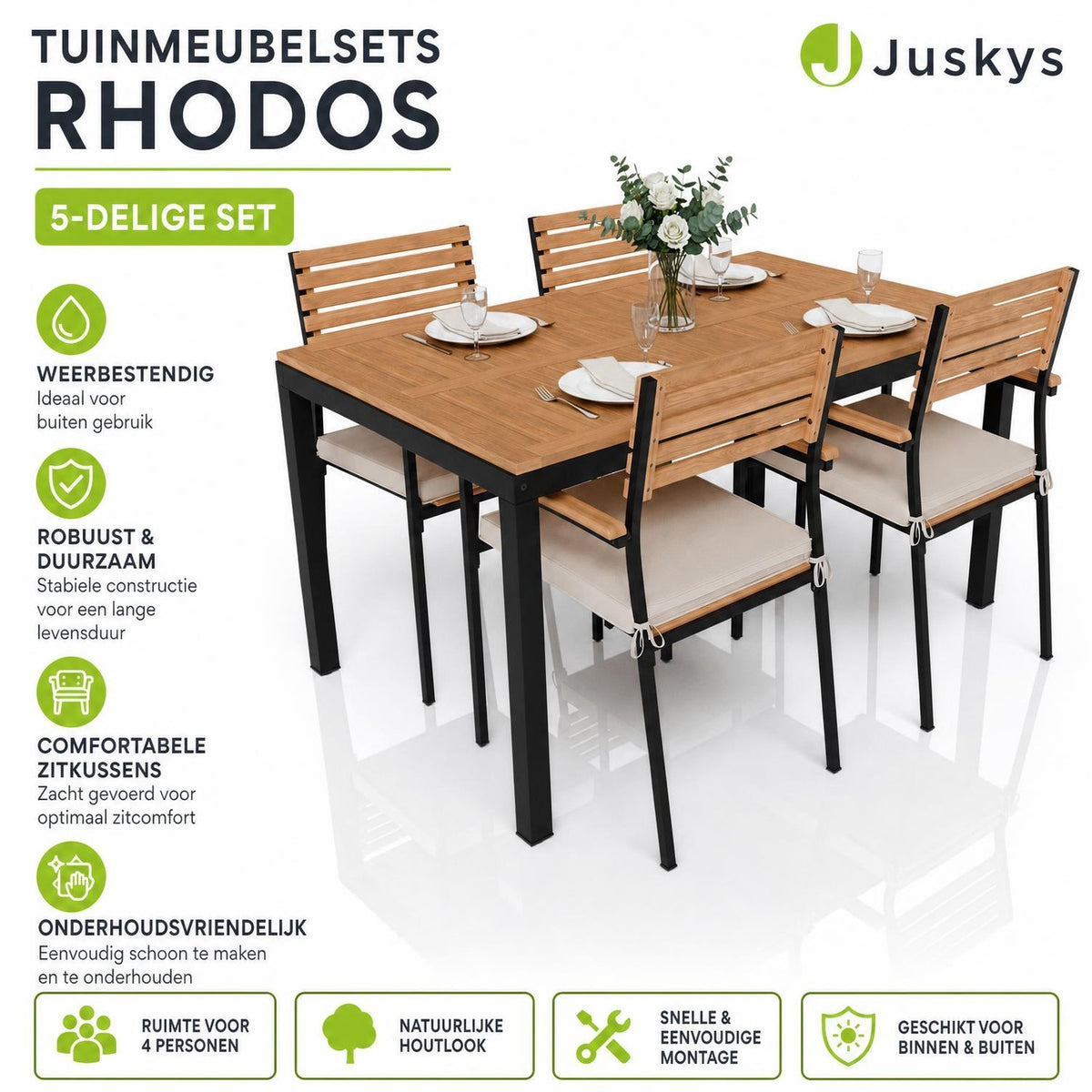Acaciahouten tuinset Rhodos – 5-delig, voor 4 personen