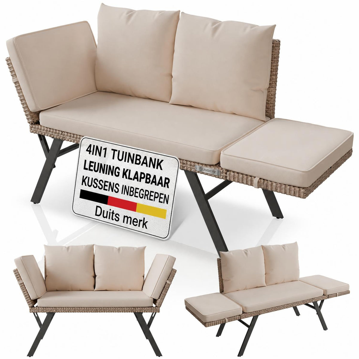 Wicker tuinbank Calvia – 2-in-1 bank en ligbed, 2-3 personen