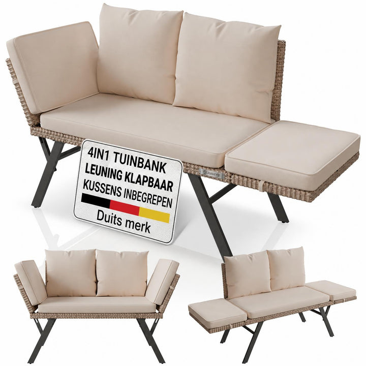 Wicker tuinbank Calvia – 2-in-1 bank en ligbed, 2-3 personen
