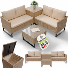 Wicker loungeset Santorini – 4 personen, modulair, kussenbox