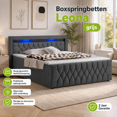 Boxspring Leona – fluweel, H4-binnenvering, topper en ledlicht