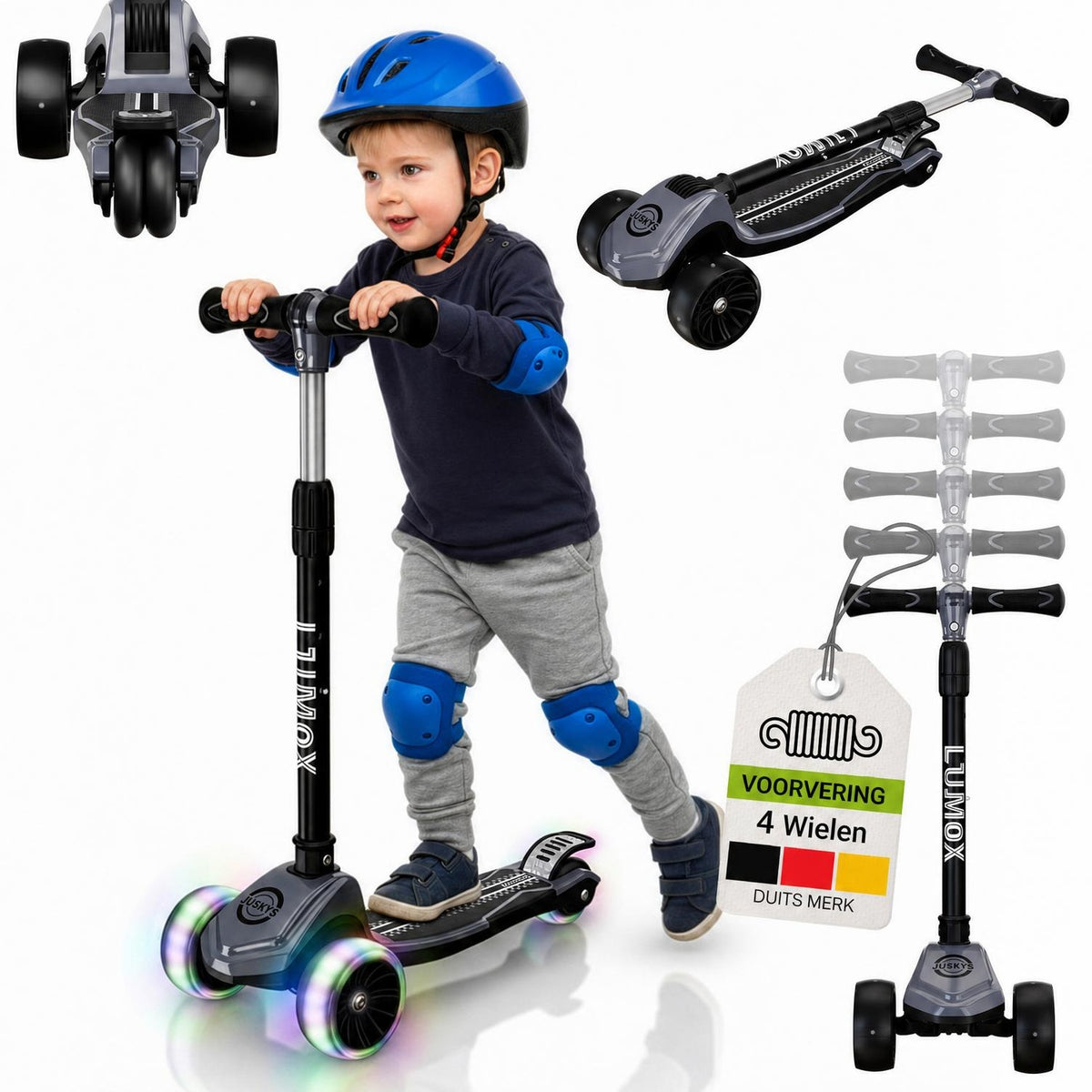 Kinderstep Lumox – LED-wielen, verstelbaar stuur, inklapbaar