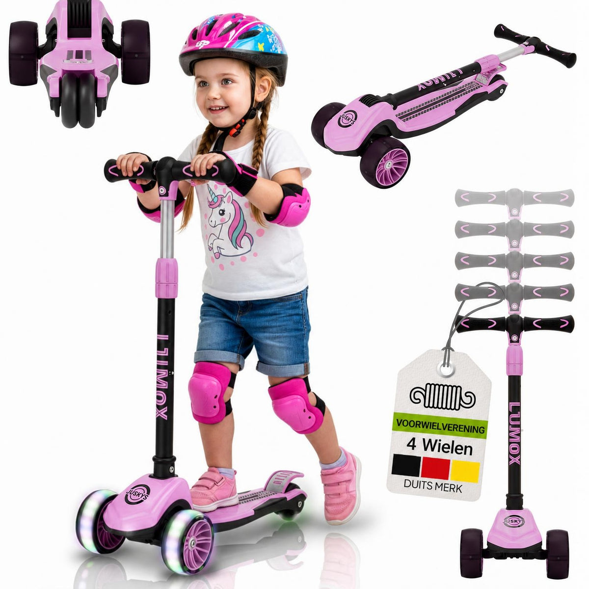 Kinderstep Lumox – LED-wielen, verstelbaar stuur, inklapbaar
