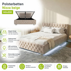Gestoffeerd bed Nizza 120x200 cm – fluweel met LED en bedlade