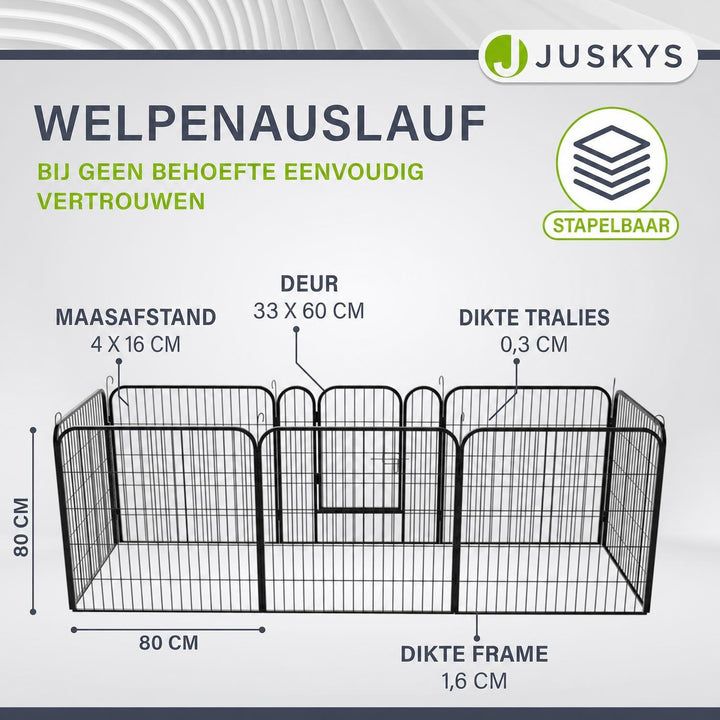Puppyren van metaal 160x160x60 cm – 8 panelen met deur