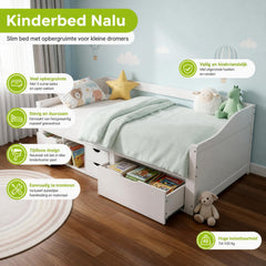 Opbergbed Nalu – 90x200 cm, 5 lades en lattenbodem
