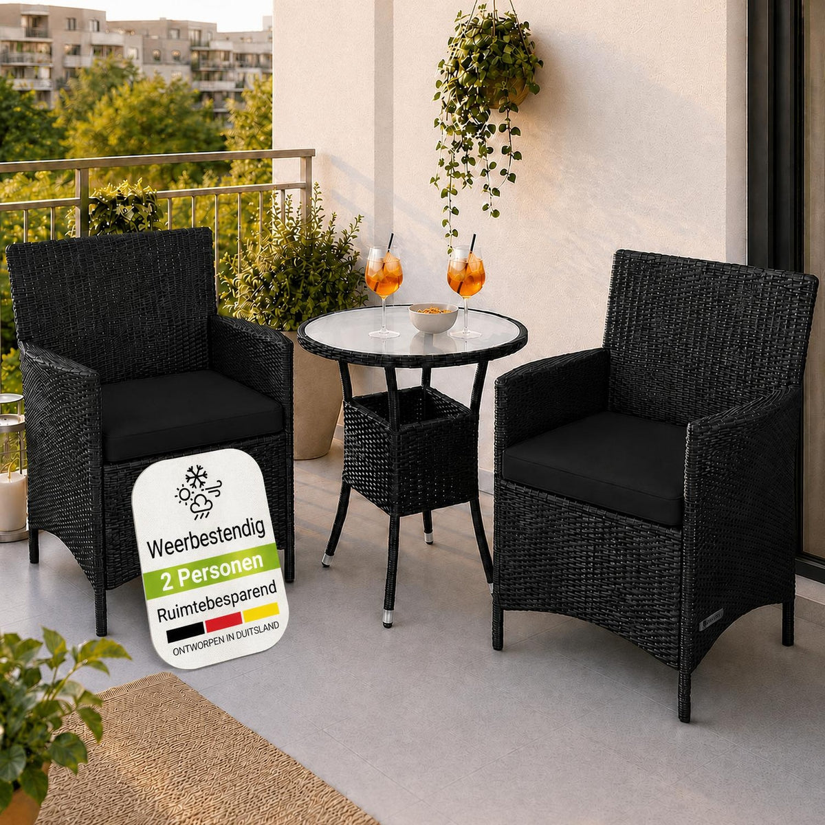 Wicker tuinset Bayamo – balkonset met tafel en 2 stoelen