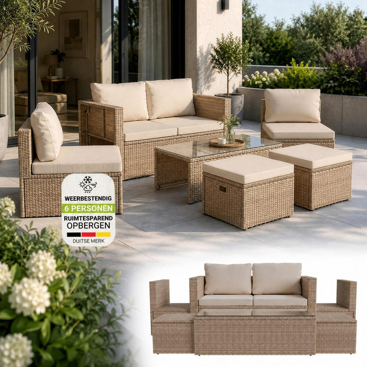 Wicker loungeset Salou – 6 personen, incl. kussens en tafel