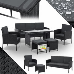 Wicker tuinset Turin – 6-delig voor 7 personen, incl. kussens