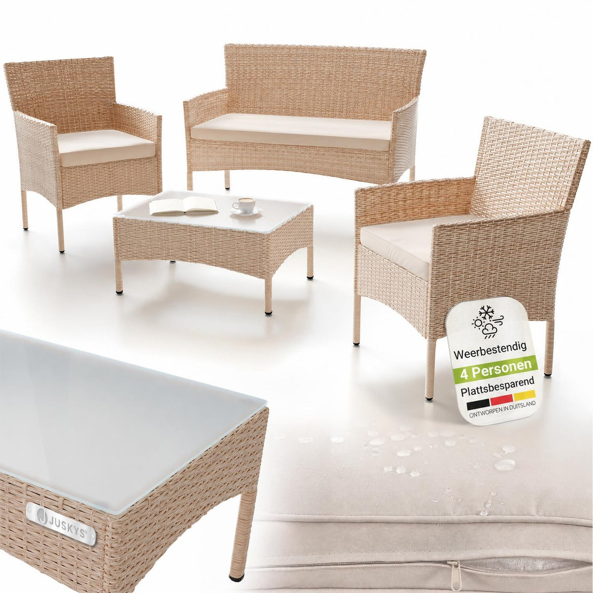 Wicker tuinset Fort Myers – 4 personen, 4-delig met tafel