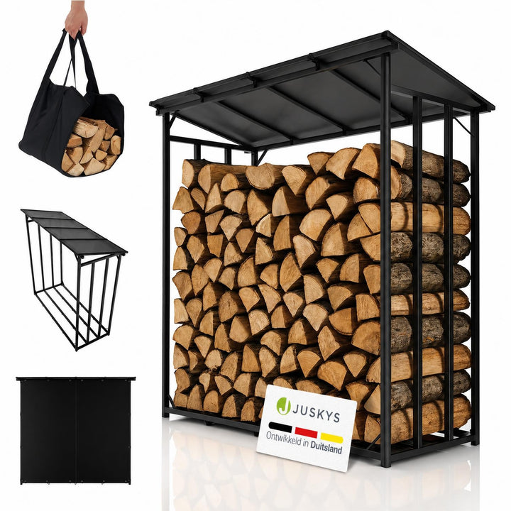 Haardhoutrek met dak – 185x70x185 cm, 2,4 m³ opslag
